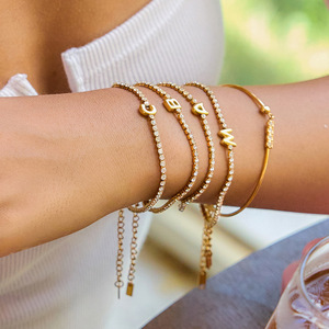 Stainless Steel <b>Bracelet</b> Gold Tone Heart Shape Channel <b>Set</b> White Diamond Gift Jewelry - Product Image 3