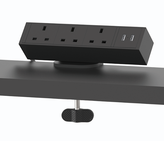 UK Standard Adjustable Rectangular Desktop Power Strip with USB Desk Vise Mount for Home Kitchen Office, Max 45mm