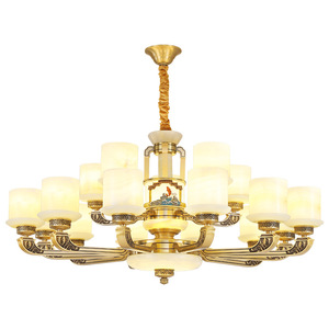 Lámpara de araña de jade estilo chino con múltiples cabezales LED para el hogar, comedor, dormitorio, redonda, con interruptor E27. - Product Image 3