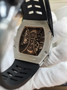 Montre de luxe pour homme en fibre de carbone avec tourbillon squelette, cristal saphir, réserve de marche de 48 heures, montre mécanique avec bracelet en caoutchouc - Product Image 5