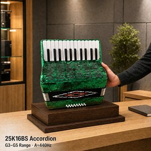Acordeón Cromático de 25 Teclas y 16 Bajos, de Madera y Celuloide, Venta al por Mayor, MOQ 1, Portátil, Listo para Exámenes, con Funda, Instrumento para Principiantes - Product Image 1