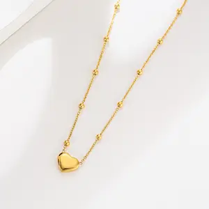 Groothandel Eenvoudige Kralenketting Waterdicht 316l Roestvrij Staal Klein Hart Liefde Hanger Ketting Sieraden