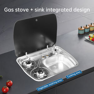 Cuisinière à gaz portable 2 brûleurs en acier inoxydable SUS 304 avec évier, entrée d'eau en verre trempé, argent, camping-car, <span class=keywords><strong>caravane</strong></span>, marine - Product Image 3
