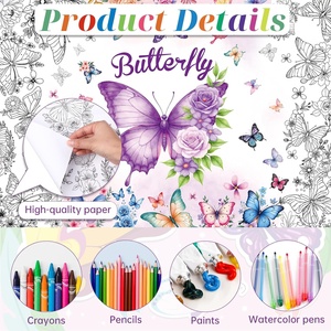 Affiche géante <span class=keywords><strong>à</strong></span> colorier Papillon, Nappe <span class=keywords><strong>à</strong></span> colorier personnalisée en papier pour <span class=keywords><strong>la</strong></span> décoration de fête d'anniversaire des enfants, Art mural pour <span class=keywords><strong>la</strong></span> salle de classe, Cadeaux pour filles - Product Image 5