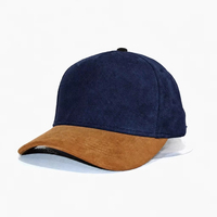 Casquette de baseball bicolore à 5 panneaux en tissu texturé avec visière en daim, ajustable, pour sports de plein air (vente en gros)