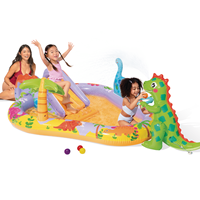 Intex 56139 Aufblasbarer Dinosaurier-Wasserrutschenpool für Neugeborene & Kinder, tragbarer, langlebiger PVC-Sand- & Bällebadpool
