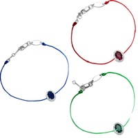 Bracelet d'amitié personnalisé en argent 925 ovale avec zircon rouge, rubis bleu vert, réglable, simple, chaîne de main, bracelet en corde pour fille