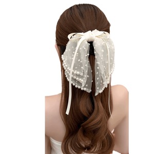 Korean style mesh hair <b>clip</b> for baby girls, new retro beaded multi-layered <b>bow</b>, small back of head shark <b>clip</b> for thicker hair. - Product Image 5