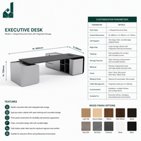 Bureau de direction moderne de luxe bicolore JQXY en placage de bois laqué avec rangement étendu pour PDG, Président, Bureau d'entreprise