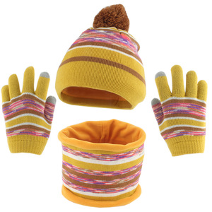 Enfant en bas âge 3-6 rayé Pom Beanie <span class=keywords><strong>gant</strong></span> cache-cou hiver enfants chapeau écharpe et gants 3 pièces ensemble pour garçons et filles - Product Image 4