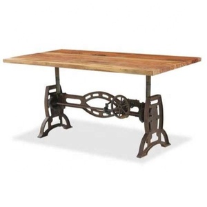 Table à manger pliable réglable en hauteur, en fer forgé industriel et bois de manguier, écologique, pour appartement, ferme, hôtel - Product Image 1