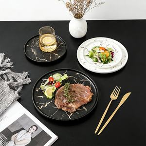 Plato Redondo de Cerámica con Diseño de Mármol, Ecológico, Libre de Plomo, Seguro, Personalizable con Logotipo, para Hotel, <span class=keywords><strong>Restaurante</strong></span>, Vajilla, Blanco y Negro - Product Image 6
