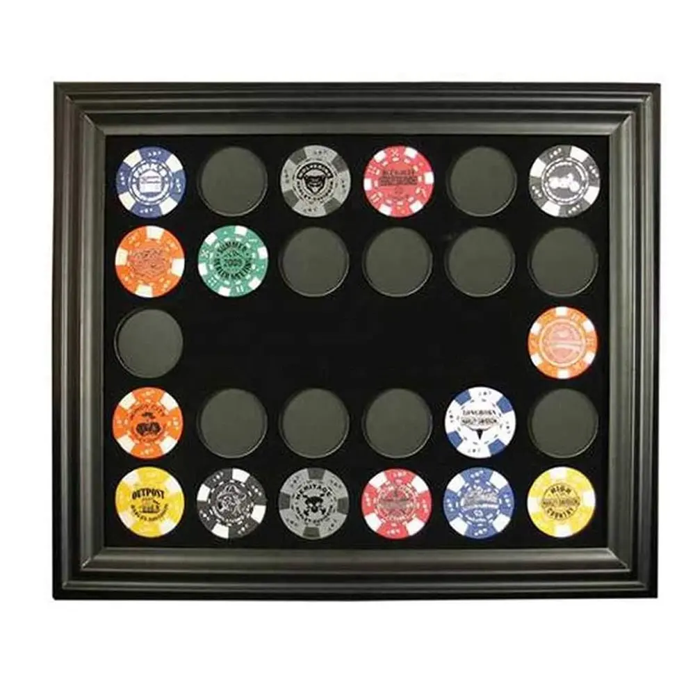 Yüksek kaliteli siyah ahşap tutar 76 Poker cips kalkan çip toplayıcı çerçeve vitrin ev dekorasyon için