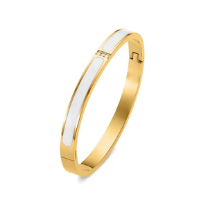Brazalete de Acero Inoxidable con Baño de Oro de 18K y Incrustaciones Naturales |   Pulsera Hipoalergénica, Duradera y Resistente a la Decoloración para Mujer - Product Image 1