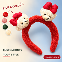 Serre-tête en tissu personnalisable style ours rouge, nœud en peluche mignon, style coréen, fait main, haute qualité, pour femme