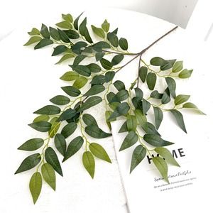 Foglie verdi artificiali di qualità Banyan francese albero foglia giardino abbellimento decorazione di nozze stelo verde - Product Image 6