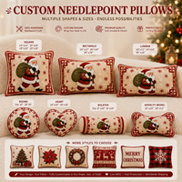 Coussin de Noël en point de croix avec motif Bonhomme de neige et cardinal, en laine de luxe brodée à la main, pour la décoration festive de la maison et du canapé, idéal comme cadeau.
