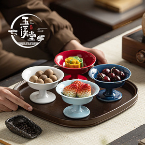 Plato de Porcelana con Forma de Flor y Base Alta, Estilo Tradicional Chino Wu Xi Tang, para Frutas y Aperitivos, Ideal para Fiestas - Product Image 4