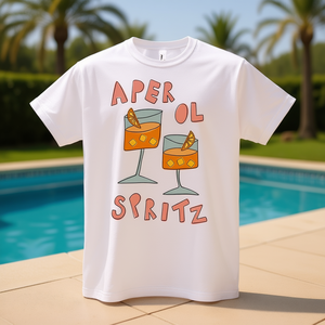เสื้อยืด Aperol Spritz สีขาว คอกลม พิมพ์ลายกราฟิก ชุดลำลอง - Product Image 3