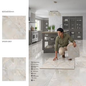 Spider Grey Design 600x600mm Nano Polished Porcelain Ceramic <b>Floor</b> Tiles Marble Look 60x60cm - Product Image 2