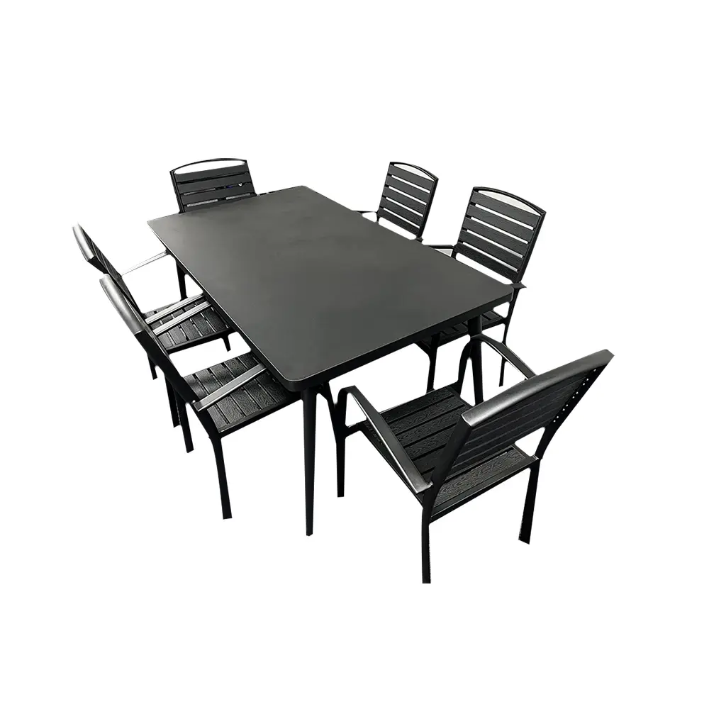 Table et chaises modernes personnalisées en métal pour porte extérieure Table en acier Chaises en aluminium Mobilier d'extérieur Table à manger de patio Meubles de patio