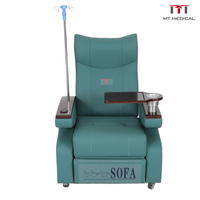 Canapé d'infusion en cuir PU anti-corrosion pour mobilier hospitalier avec poteau IV télescopique et porte-gobelet circulaire
