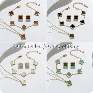 Đá Clover 6mm/8mm/10mm, giá sỉ từ xưởng Dubai, đá Onyx tự nhiên, mã não đỏ, vỏ sò trắng, malachite, đá quý bốn hoa Clover - Product Image 6