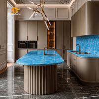 Îlot de cuisine en pierre semi-précieuse naturelle Lapis Lazuli bleu, bord poli fait main, taille personnalisée, décoration de luxe pour la maison