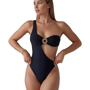 Costume da bagno intero da donna stile Old Money 2026 Europa America, top a fascia a vita alta con cut-out, per sorgenti termali - Product Image 5