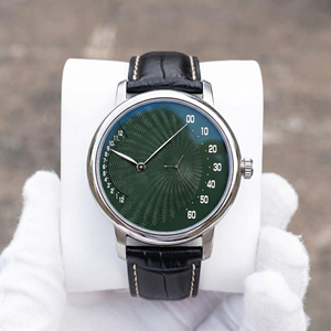 Reloj Retrogrado Personalizado con Movimiento SW200, Patrón Guilloché Ondulado, Cristal de Zafiro, Correa de Cuero, 40mm, Acero Inoxidable - Product Image 1