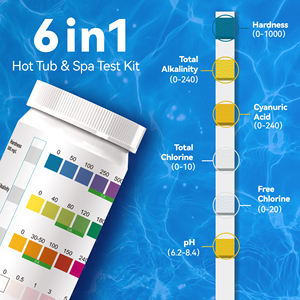 Kit de <span class=keywords><strong>test</strong></span> pour piscine ou bain à remous et bandelettes de <span class=keywords><strong>test</strong></span> Fournisseur d'usine <span class=keywords><strong>Test</strong></span> de qualité de l'eau 6 en 1 Chlore sans brome - Product Image 4