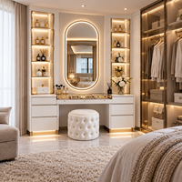 Coiffeuse moderne avec miroir LED, plateau en verre, tiroirs organisateurs de bijoux, table de maquillage de luxe pour chambre à coucher, mobilier sur mesure