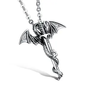 Винтажный Классический Модный кулон в виде меча дракона с крыльями оптом