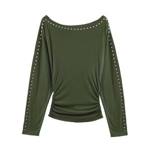 Camiseta de Manga Larga con Hombros Descubiertos y Corte Recto para Mujer, con Tachuelas, Ajustada, Nueva Llegada - Product Image 2