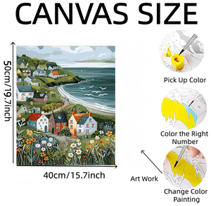 Peinture par numéros DIY Paysages de maisons de campagne en dessin animé, pigments Arida, kit de peinture avec toile imprimée pour la décoration intérieure - Product Image 3
