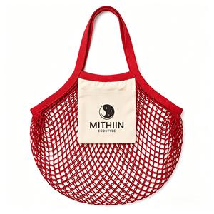 Sac de courses en coton maillé à faible MOQ, sacs à main personnalisés avec logo, sacs réutilisables écologiques pour l'épicerie avec poche en toile - Product Image 3