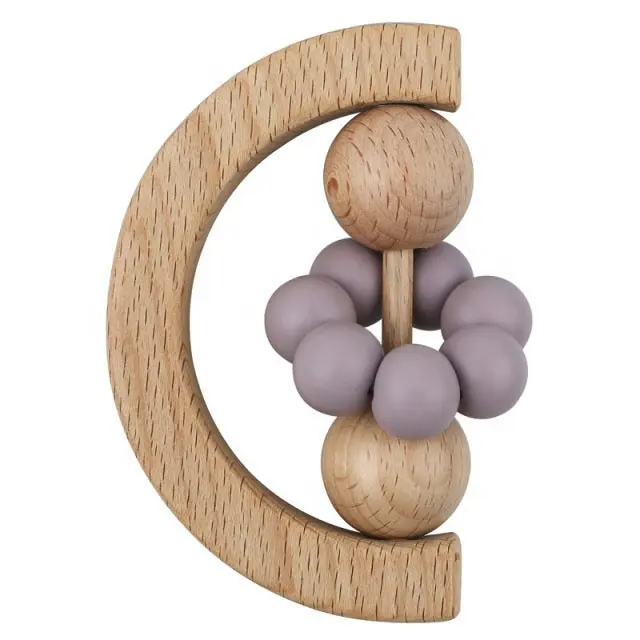 Semicircle Wooden Teether Baby Toy Silicone Beaded Wooden Ring Rattle Bell Toys Infant Chewing Toy