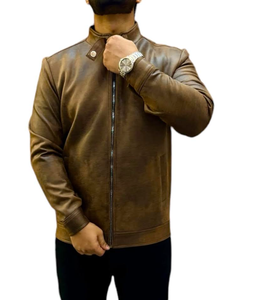 2025 Otoño Invierno moda hombres Biker chaqueta de cuero genuino con gamuza Popular Simple estilo Casual Color sólido tela genuina - Product Image 2