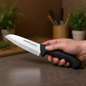 Coltello Santoku da 7 pollici con lama in acciaio inossidabile e manico in plastica, stile giapponese, per uso in cucina - Product Image 3