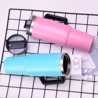 Thermos de voyage en acier inoxydable gravé au laser de style européen de 40 oz (1200 ml) pour adultes, personnalisé, noir, avec poignées