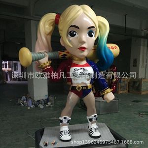 Statue de Harley Quinn en résine, figurine de dessin animé, montage au sol, durable, faite à la main, design contemporain, emballage en une seule pièce - Product Image 1