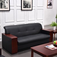 Ensemble de canapé de bureau et table basse en cuir PU noir moderne, design modulaire, éponge haute densité pour usage commercial