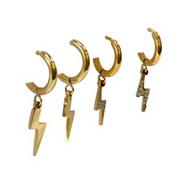 Boucles d'oreilles pendantes Huggie Hoop en acier inoxydable plaqué or 18 carats avec éclair pavé de zircone cubique, personnalisées en gros, pour femmes, bijoux vintage