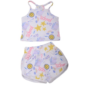 Conjuntos de Ropa para Niñas Pequeñas al por Mayor, Chaleco con Estampado Floral y Tirantes con Volantes, Incluye Chaleco y Pantalones Cortos - Product Image 2