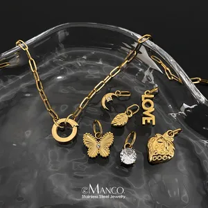 Collana eManco in acciaio inossidabile stile Y2K con catena a maglie e ciondoli LOVE, fragola, farfalla e luna - Gioielli fai da te direttamente dalla fabbrica - Product Image 3