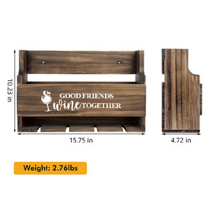 Décoration pour maison et <span class=keywords><strong>cuisine</strong></span> Support de rangement mural en <span class=keywords><strong>bois</strong></span> pour bouteille de vin et porte-verre - Product Image 4