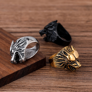 Anillo de Hombre al por Mayor, Anillo de Acero Inoxidable Plateado con Cabeza de Lobo para Hombre - Product Image 6