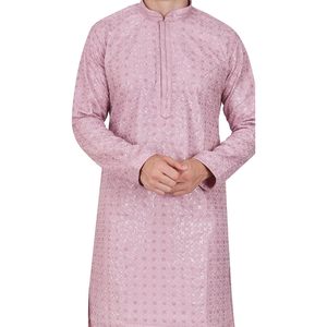 Triloki <b>Mens</b> Casual Embroidered Sequined Breathable 100% Polyester <b>Kurta</b> <b>Pajama</b> Set Ethnic Indian Traditional Wear Diwali Puja - Product Image 4