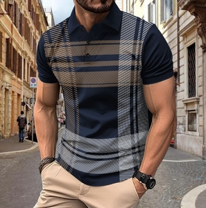 <span class=keywords><strong>Tks</strong></span> 2026 Nuova Polo Estiva da Uomo Europea e Americana, Casual Sportiva con Stampa a Quadri e Colletto Ribaltabile, Manica Corta - Product Image 3