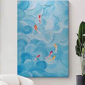 Nuova pittura a olio di pesce Koi dipinta a mano cinese astratta nove <span class=keywords><strong>disegni</strong></span> blu soggiorno trama decorativa tela moderna - Product Image 1